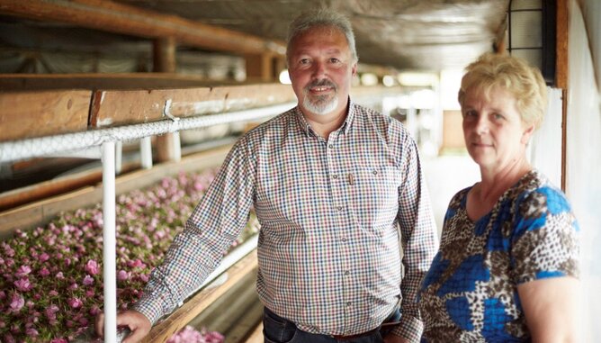 Zwei Personen neben Rosenblütenknospen. | © SONNENTOR